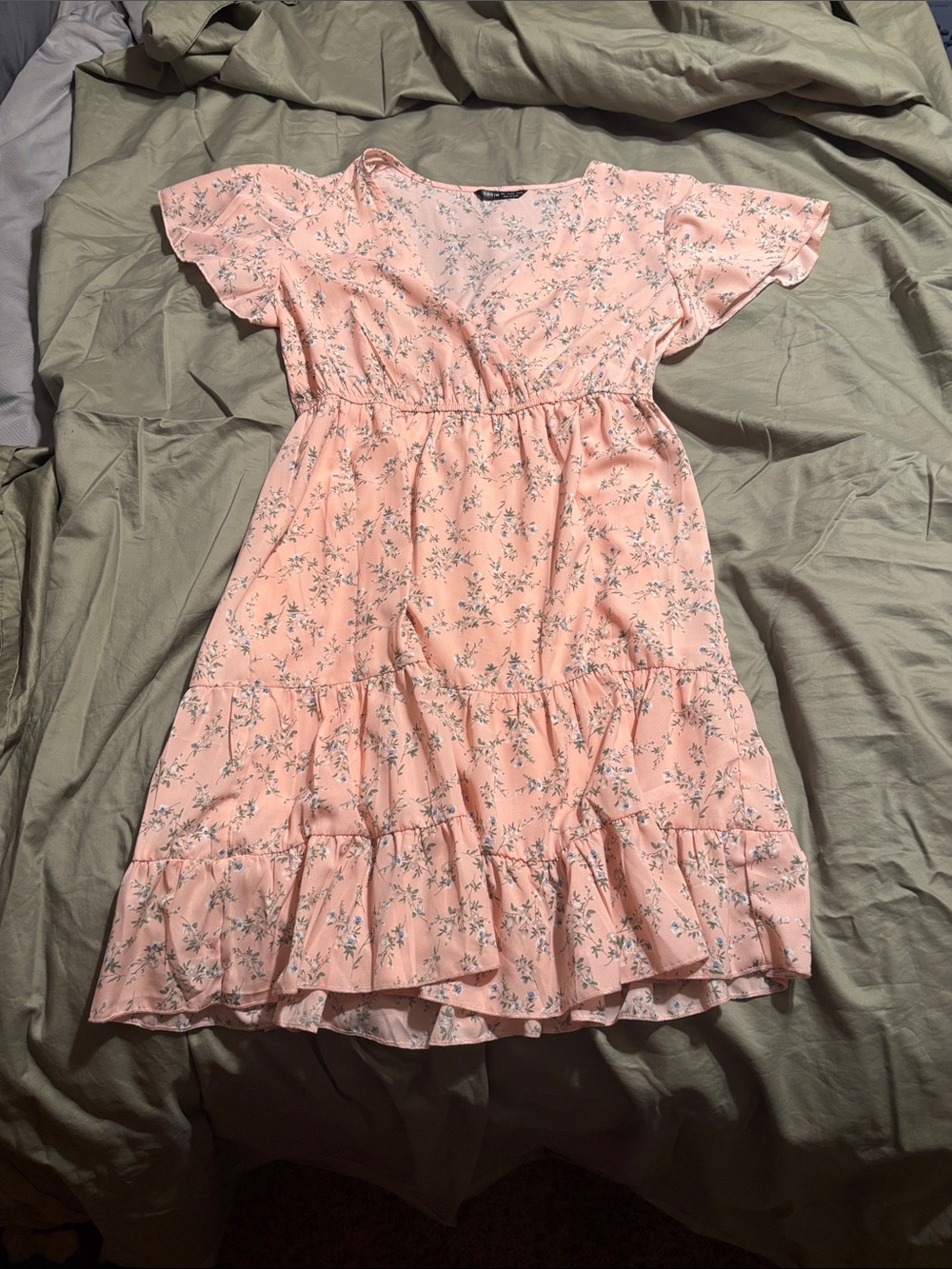 SHEIN Peach Floral Tiered Midi Dress